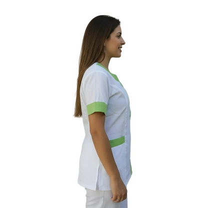 Casacca da Lavoro Donna Modello Beauty – Bianco con Inserto Verde | Cod. 290722