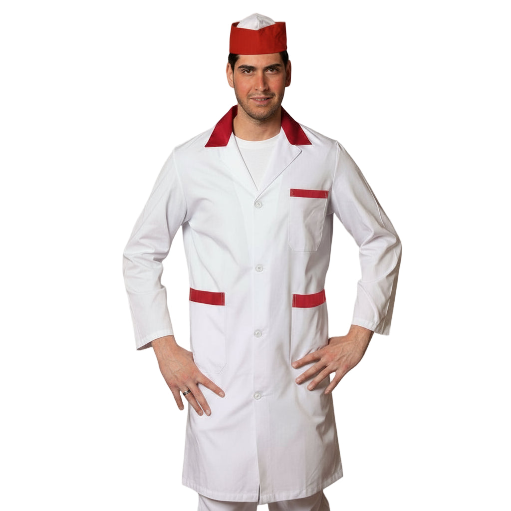 Camice da Lavoro Uomo Bianco con Profilo - Macelleria e Alimentare - Made in Italy Cod 7968