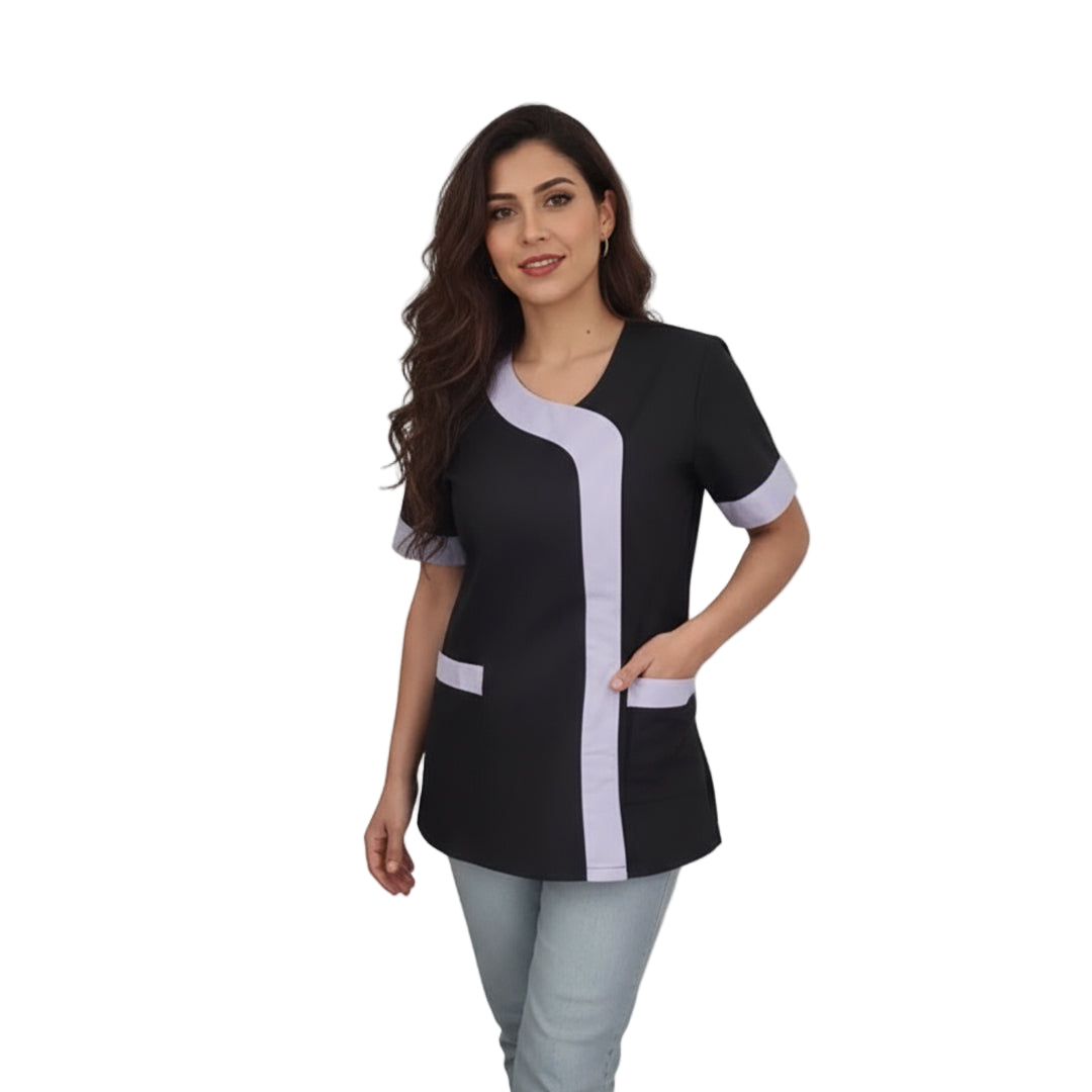 Casacca da Lavoro Donna Nera Profilo Glicine – Polycotton Made in Italy | Cod. 2401