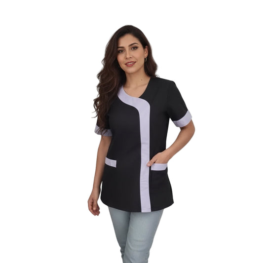 Casacca da Lavoro Donna Nera Profilo Glicine – Polycotton Made in Italy | Cod. 2401