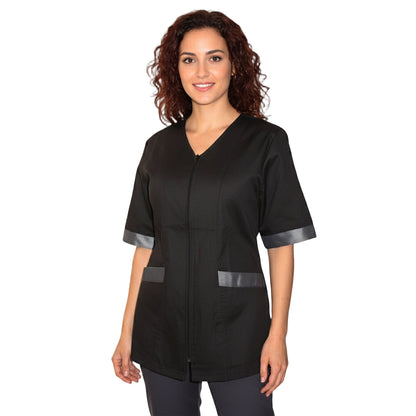 Casacca da Lavoro Donna con Zip - Nera con Inserto Laminato | Cod. 2806