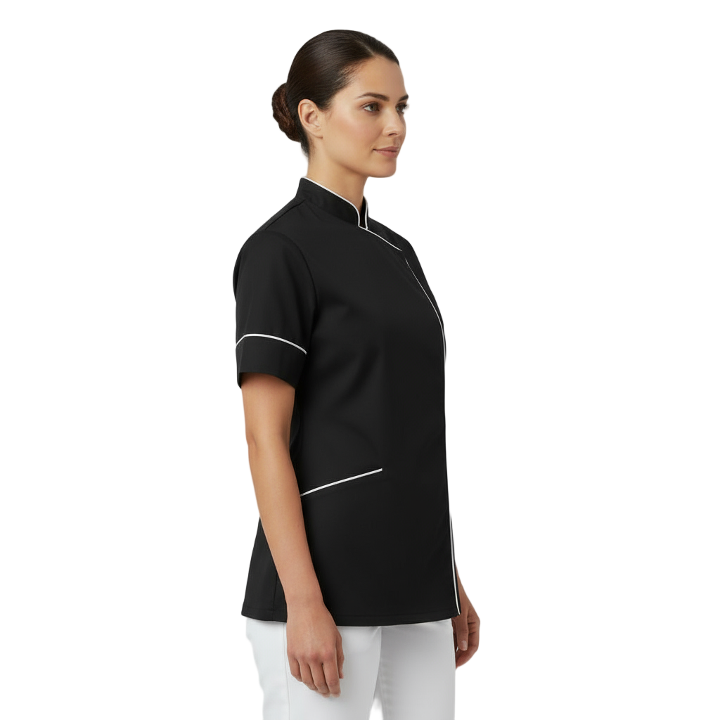 Camice da Lavoro Donna Slim-Fit Nero - Estetista, Parrucchiera e Cuoca - Cod 1312