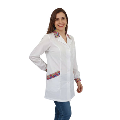 Camice da Lavoro Donna Slim Bianco con Inserto Smile – Manica Lunga | Cod. 1313