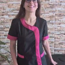 Laden und Abspielen von Videos im Galerie-Viewer, Camice,casacca da lavoro donna mod beauty, Nero inserto fuchsia Cod: 290720
