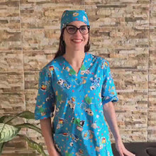 Laden und Abspielen von Videos im Galerie-Viewer, casacca ,divisa da lavoro,camice azzurro fumetto+bandana cod: 1611
