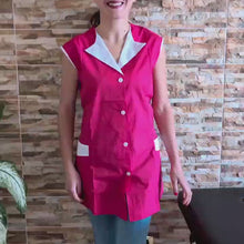 Laden und Abspielen von Videos im Galerie-Viewer, Casacca,camice da lavoro giromanica, bianco inserto "fuchsia" Cod:7036
