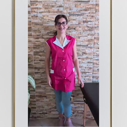 Casacca da Lavoro Donna Giromanica Corta – Fuxia con Profilo | Cod. 7210