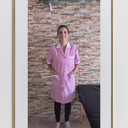 Camice da Lavoro Donna Fantasia Quadretto Rosa Mezza Manica - Cod 7272