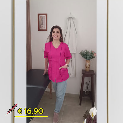 Casacca da Lavoro Donna con Zip - Fucsia Mezza Manica | Cod. 6893