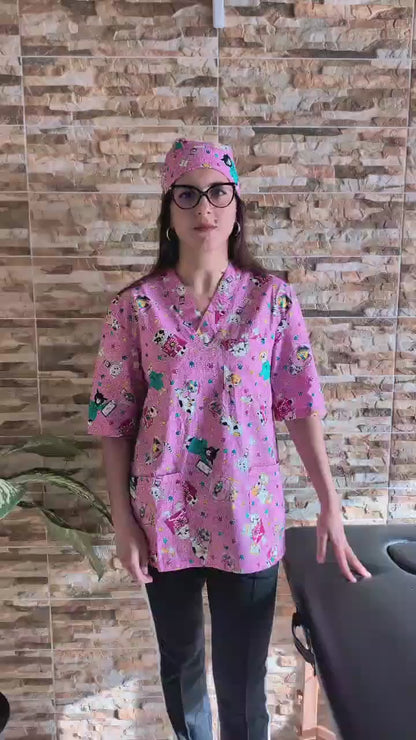 Casacca da Lavoro Rosa con Fumetti + Bandana Abbinata – 100% Cotone | Cod. 999