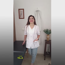 Laden und Abspielen von Videos im Galerie-Viewer, Camice da lavoro,casacca zip donna, bianco con profilo mod. "rosaria" COD: 7203
