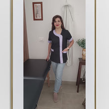 Laden und Abspielen von Videos im Galerie-Viewer, Casacca da Lavoro Donna Nera Profilo Glicine – Polycotton Made in Italy | Cod. 2401
