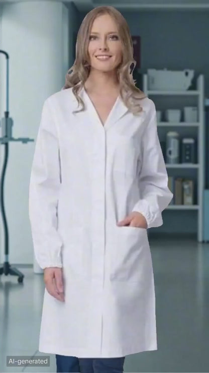 Camice da Laboratorio Donna Bianco – Cotone, Polsini Elastici, Bottoni Automatici | Cod. 0303
