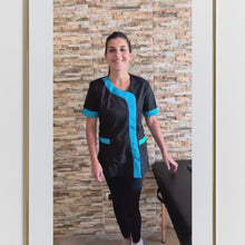 Laden und Abspielen von Videos im Galerie-Viewer, Casacca da Lavoro Donna Nera Profilo Azzurro – Estetista, Parrucchiera, Beauty | Cod. 1206
