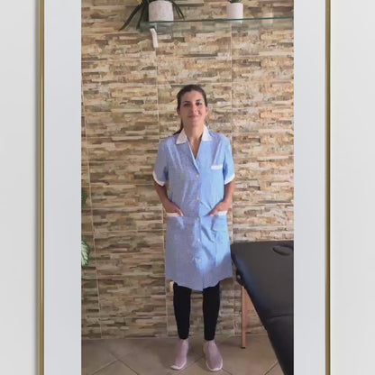 Camice da Lavoro Donna Fantasia Quadretto Azzurro Mezza Manica -Cod 7289