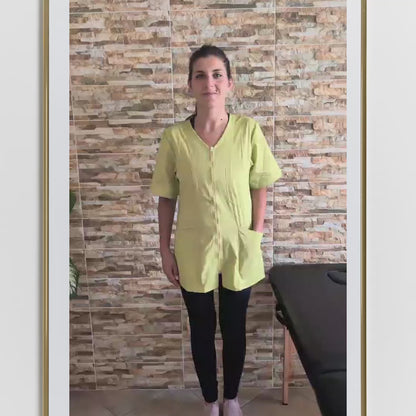 Casacca da Lavoro Donna con Zip Verde Lime – Estetista, Alimentari, Maestra | Cod. 1106