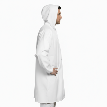 Camice da Macellaio con Cappuccio Bianco – No-Stiro, Idrorepellente, Cella Frigorifera | Cod. 80223