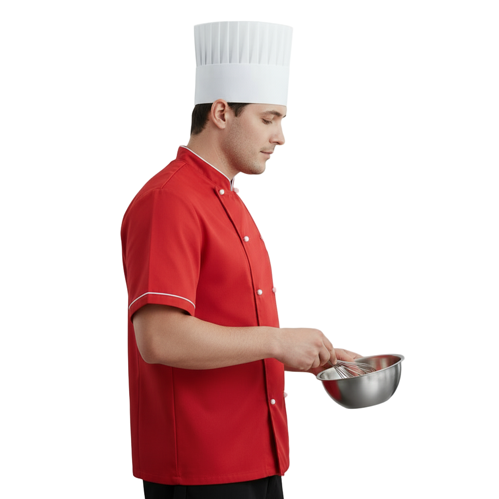 Giacca Cuoco Light Rossa - Mezza Manica, 100% Cotone, Antistiro | Cod. 7694
