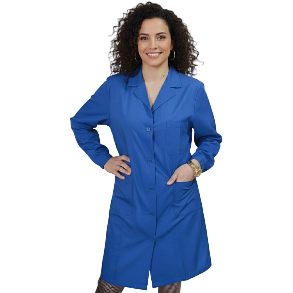 Camice da Lavoro Donna Blu Royal Misto Cotone No-Stiro Manica Lunga - Cod 7104