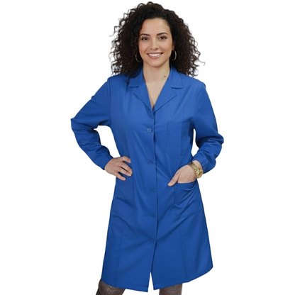 Camice da Lavoro Donna Blu Royal Misto Cotone No-Stiro Manica Lunga - Cod 7104