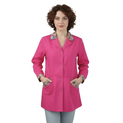 Camice da Lavoro Donna Slim Fucsia con Inserto Smile – Manica Lunga | Cod. 1312