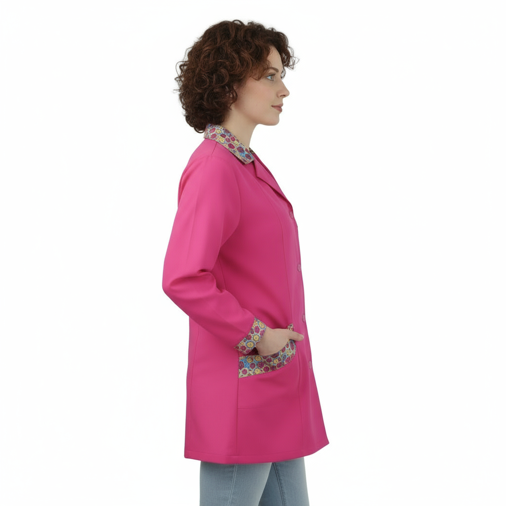 Camice da Lavoro Donna Slim Fucsia con Inserto Smile – Manica Lunga | Cod. 1312