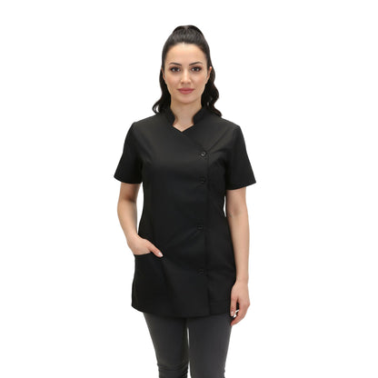 Casacca da Lavoro Donna Slim Fit Nera Mezza Manica - Modello Londinese | Cod. 6909