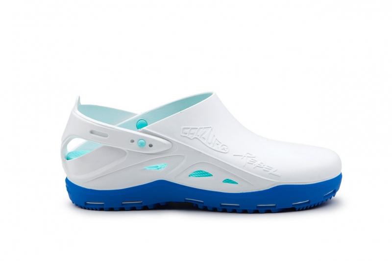 Zoccoli Sanitari Calzuro REBEL® Bicolore Bianco-Blu – Autoclavabili, Antistatici, T-CLOSE | Cod. 70822