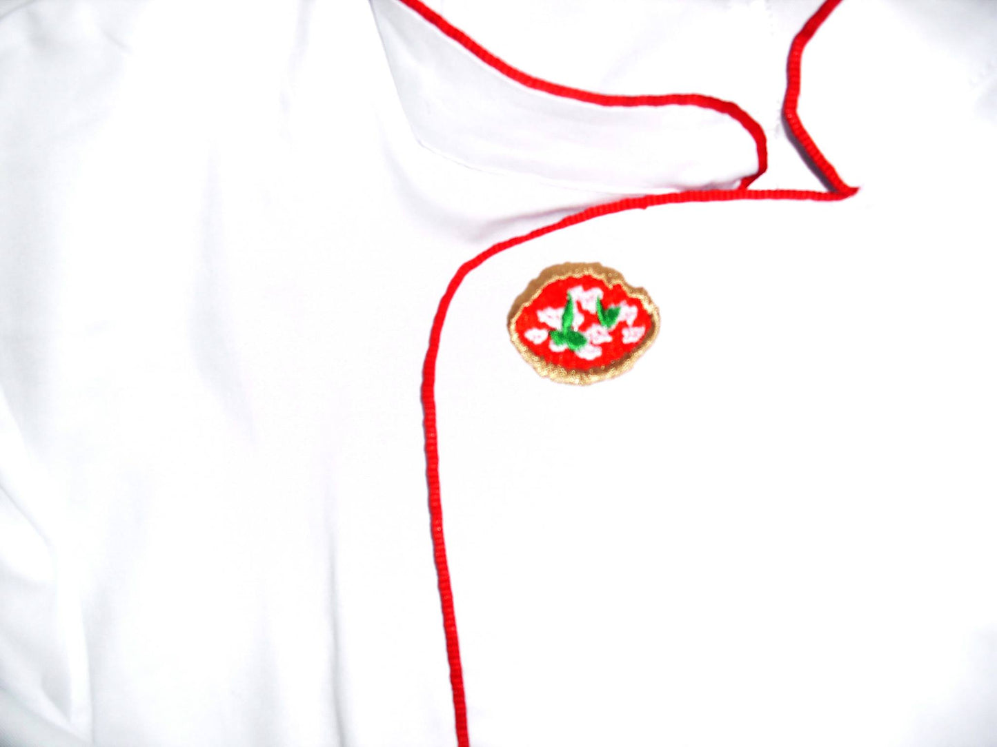 Jaleca de Pizzaiolo Branca Meia Manga - Inserções Vermelhas, 100% Algodão | Cód. 8026