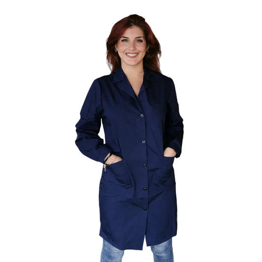 Camice da Lavoro Donna Blu Scuro Misto Cotone No-Stiro Manica Lunga - Cod 200522