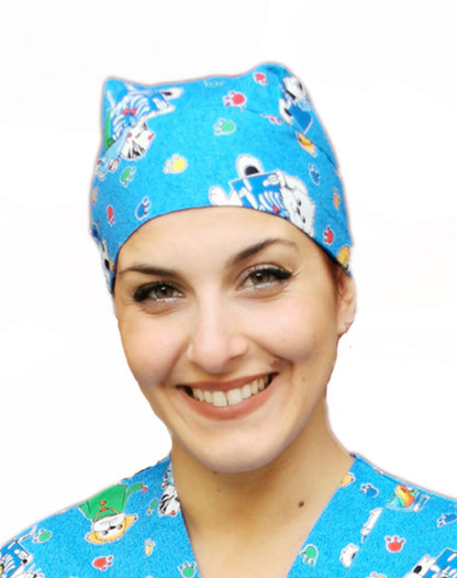 Bandana da Lavoro Fantasia Fumetto Blu in Cotone - Veterinario Cod 1604