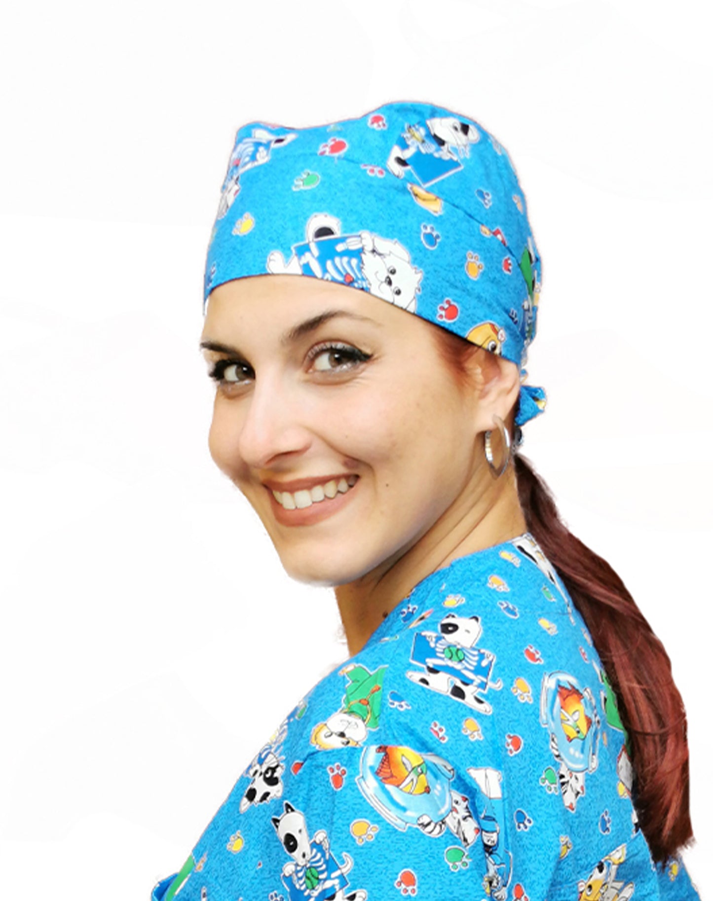 Bandana da Lavoro Fantasia Fumetto Blu in Cotone - Veterinario Cod 1604