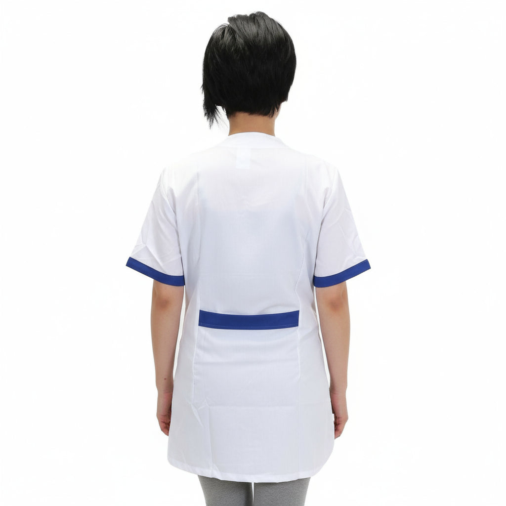 Casacca da Lavoro Donna Bianca con Profilo Blu Royal – Mezza Manica, Misto Cotone | Cod. 7616