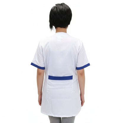 Casacca da Lavoro Donna Bianca con Profilo Blu Royal – Mezza Manica, Misto Cotone | Cod. 7616