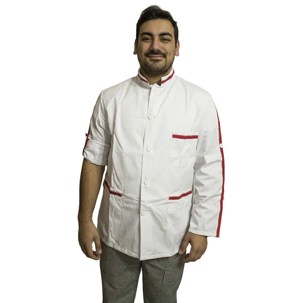 Camice da Lavoro Uomo Bianco con Inserti Rossi - Manica Convertibile | Cod. 8002