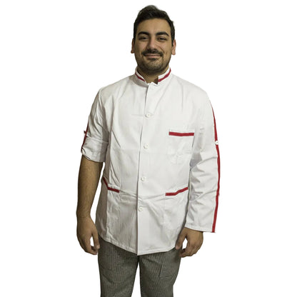 Camice da Lavoro Uomo Bianco con Inserti Rossi - Manica Convertibile | Cod. 8002