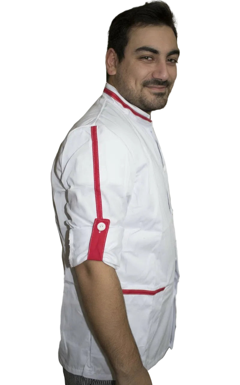 Camice da Lavoro Uomo Bianco con Inserti Rossi - Manica Convertibile | Cod. 8002