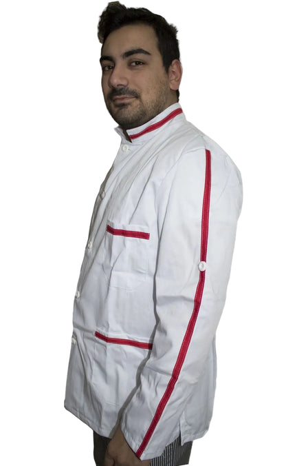 Camice da Lavoro Uomo Bianco con Inserti Rossi - Manica Convertibile | Cod. 8002