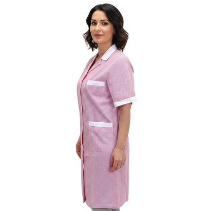 Camice da Lavoro Donna Fantasia Quadretto Rosa Mezza Manica - Cod 7272