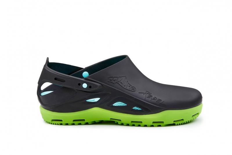 Zoccoli Sanitari Calzuro REBEL® Bicolore Nero-Verde – Autoclavabili, Antistatici, T-CLOSE | Cod. 70824