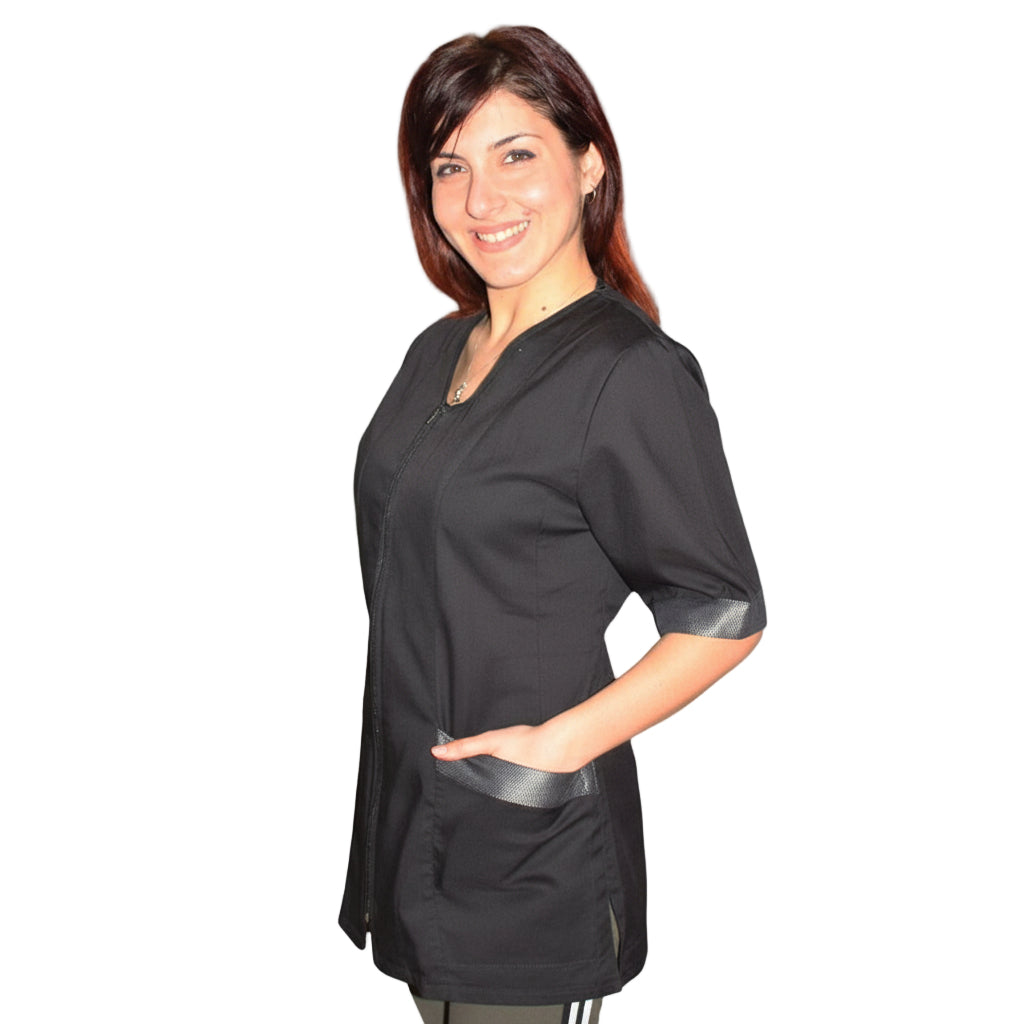 Casacca da Lavoro Donna con Zip - Nera con Inserto Laminato | Cod. 2806