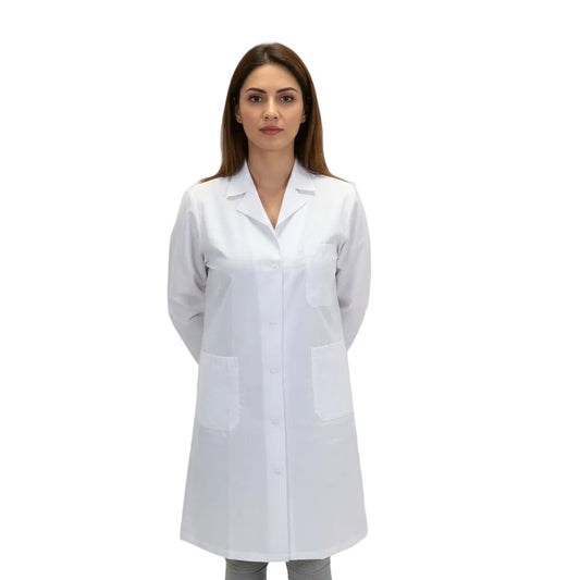 Camice da Lavoro Donna Ospedaliero da Laboratorio Misto Cotone No-Stiro Manica Lunga - Cod 8200