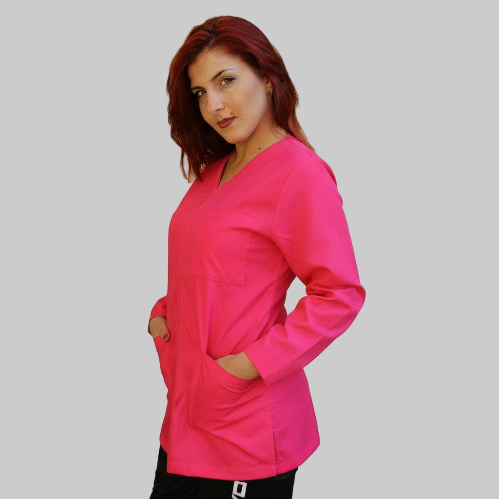 Casacca da Lavoro Donna con Zip - Fucsia Manica Lunga | Cod. 1906