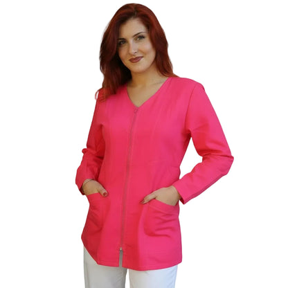 Casacca da Lavoro Donna con Zip - Fucsia Manica Lunga | Cod. 1906