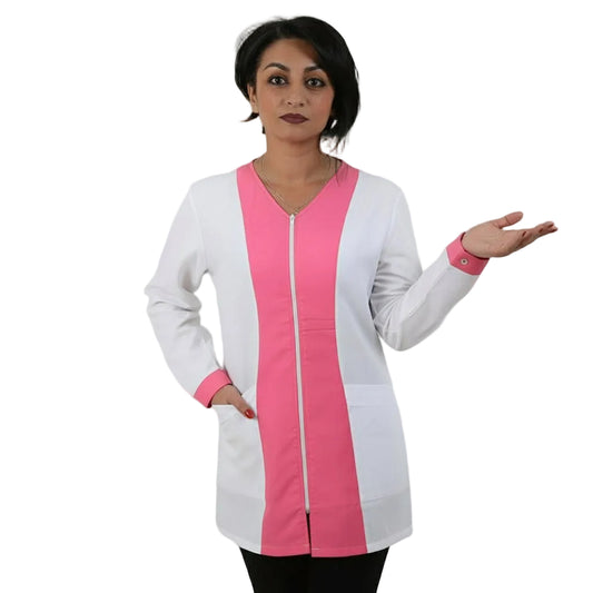Casacca da Lavoro Donna Bicolore Bianca con Zip - Manica Lunga | Cod. 1406
