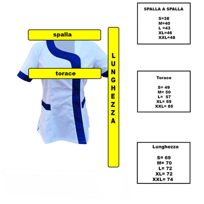 Túnica de Trabalho para Senhora Modelo Beauty – Branca com Inserção Azul | Cód. 290721
