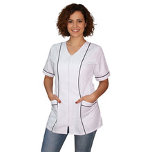 Lade das Bild in den Galerie-Viewer, Camice da lavoro,casacca zip donna, bianco con profilo mod. "rosaria" COD: 7203
