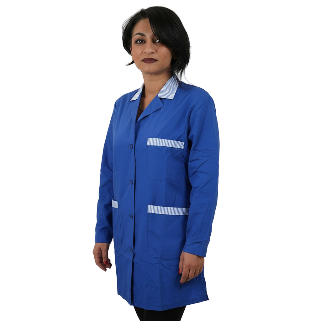 Camice da Lavoro Donna Blu Royal con Profilo – Misto Cotone | Cod. 6923