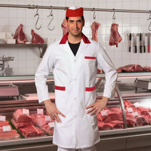 Lade das Bild in den Galerie-Viewer, Camice da lavoro uomo, bianco con profilo colorato "ROSSO" cod:7968
