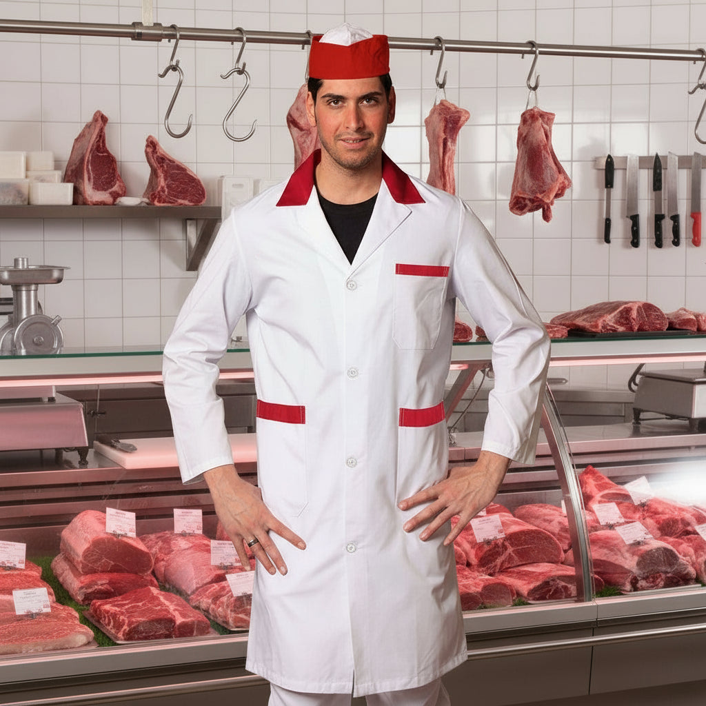 Camice da Lavoro Uomo Bianco con Profilo - Macelleria e Alimentare - Made in Italy Cod 7968